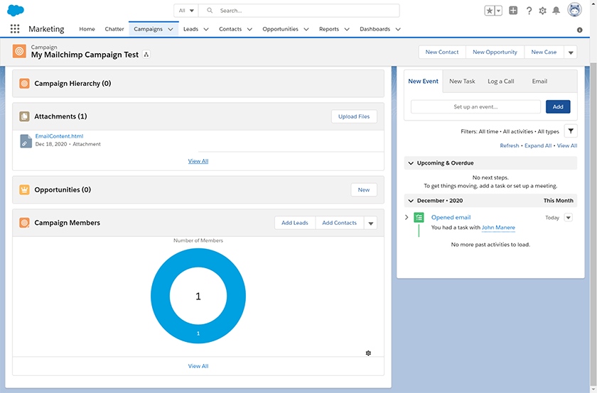 Salesforce CRM campaign reporting feature.