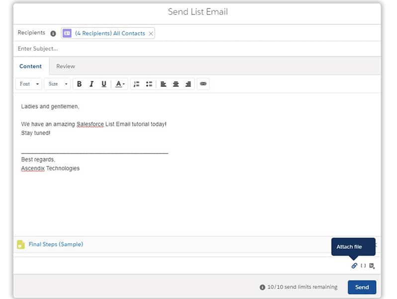 Salesforce mass email and campaigns features.