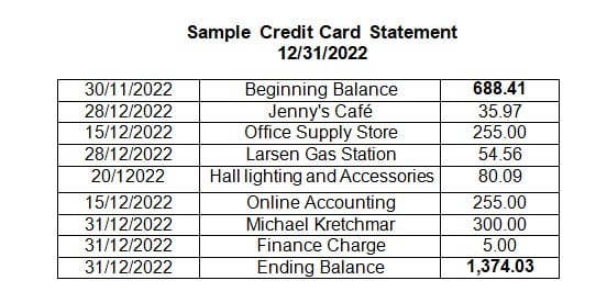 Example of credit card statement.