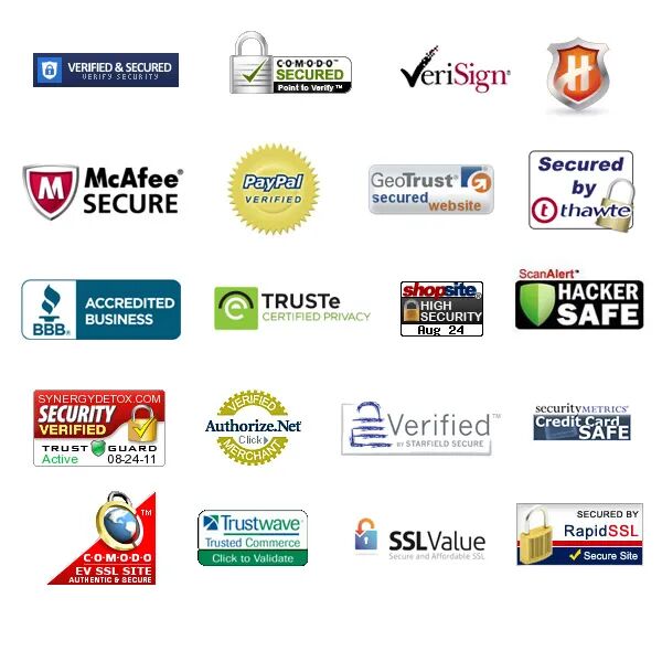 Security seals icons found in ecommerce websites