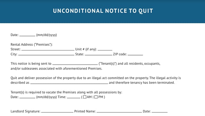 Unconditional quit notice template.