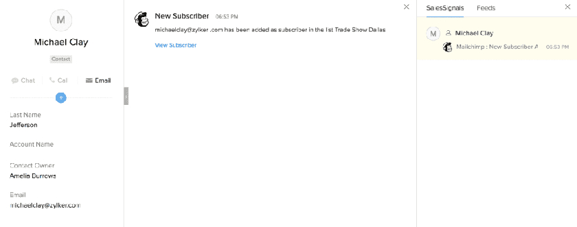 Zoho CRM SalesSignals notifications and alerts for Mailchimp.