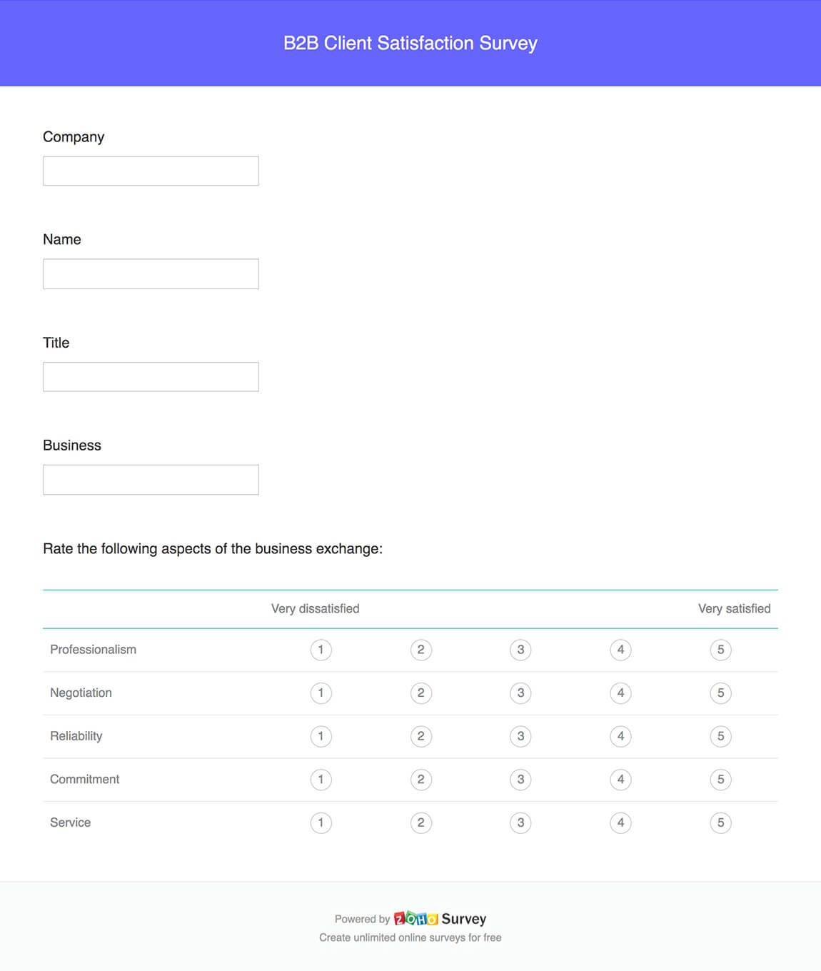 Zoho client satisfaction survey template