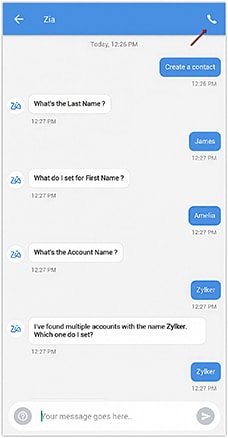 Zoho Zia AI interactions to make requests.