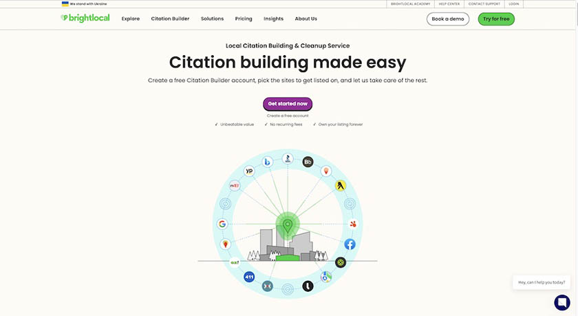 Home page of BrightLocal's citation builder.