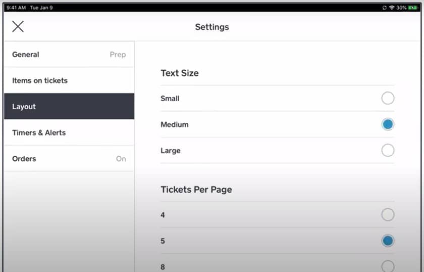Square user can customize the text size and number of tickets.