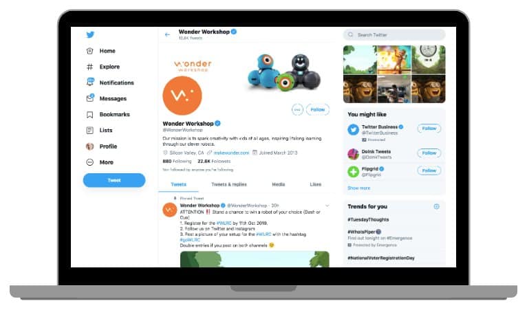 Twitter business profile for newsworthy content.