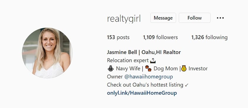 realtygirl Instagram example of a unique username for real estate agents