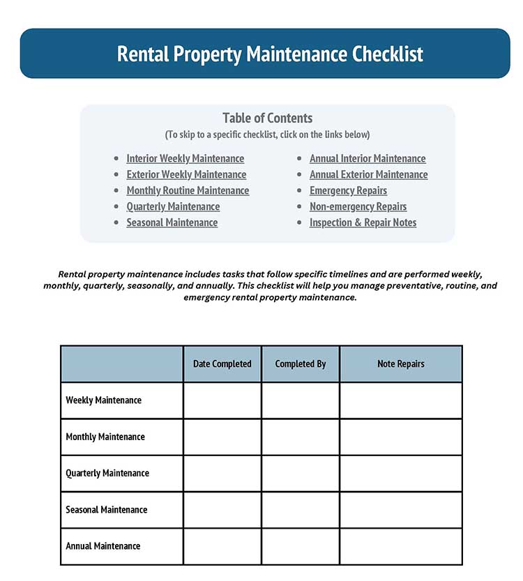 Rental property maintenance checklist.