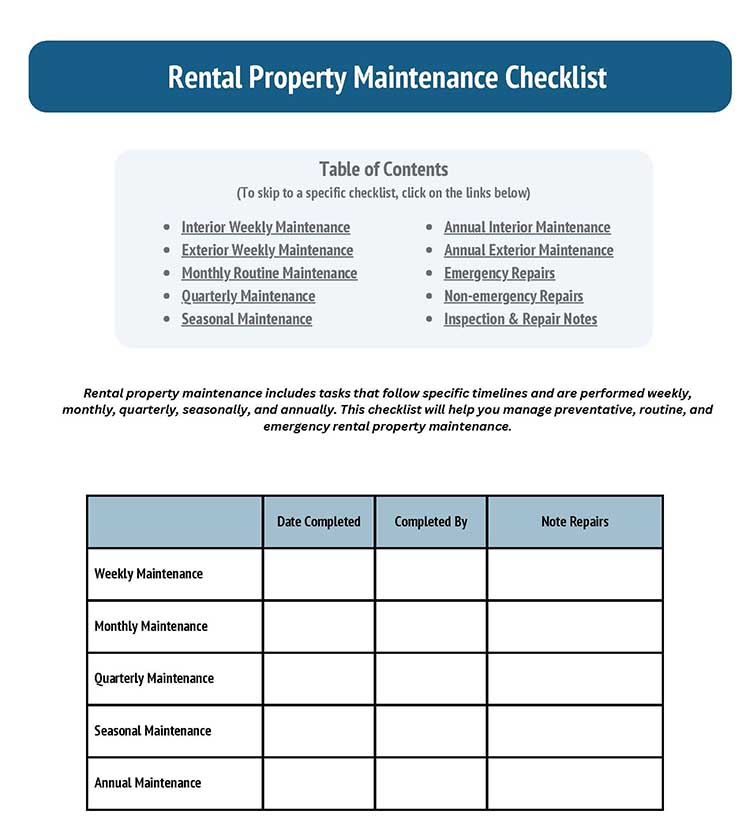 facility maintenance schedule template