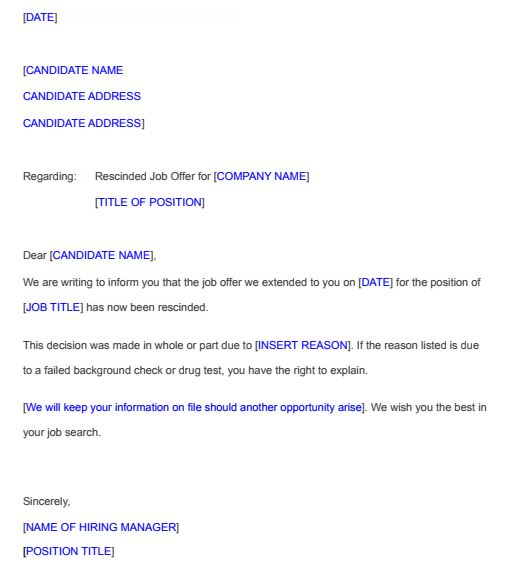 Showing Rescinded Job Offer Letter Template