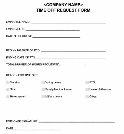 Time Off Request Form Thumbnail
