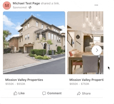 Sample real estate Facebook ad from Real Geeks.