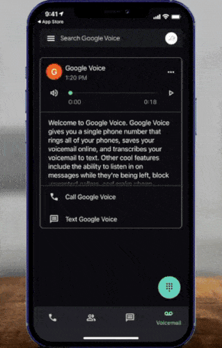 Google Voice transcribes voicemail feature