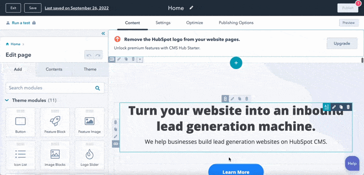 HubSpot drag-and-drop page builder