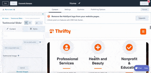 HubSpot drag and drop buiilder interface