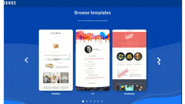 IONOS selection of website templates