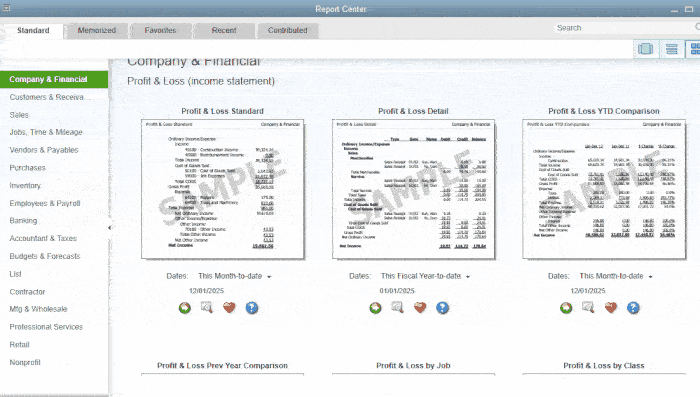 QuickBooks Desktop Pro sample report page.