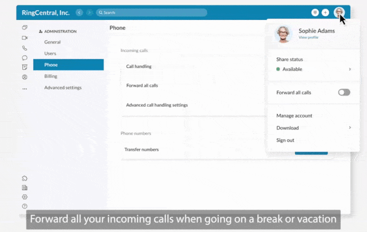 RingCentral call forwarding feature.
