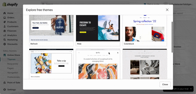 Shopify free theme selection