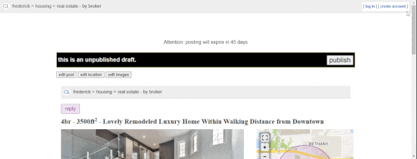 Reviewing the details of the real estate post on the preview page.