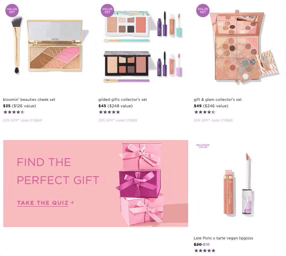Tarte made sure that the quiz pops out in its online store.
