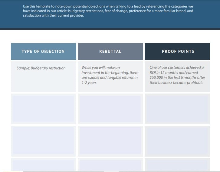 FREE Template For Handling Sales Objections.