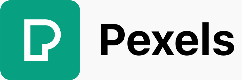 Pexels logo that links to Pexels homepage in new tab