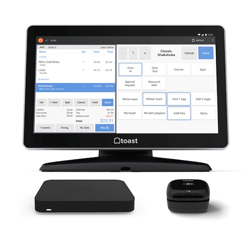Toast countertop POS kit including touchscreen terminal, router, and card reader