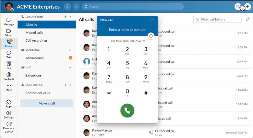 An image showing how to use the dial pad on the RingCentral desktop app.