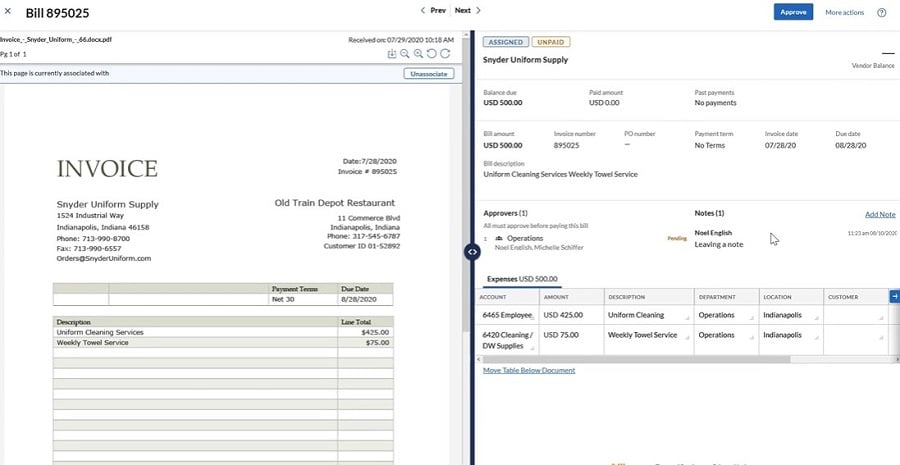 Image showing the invoice's view in an approver's account.