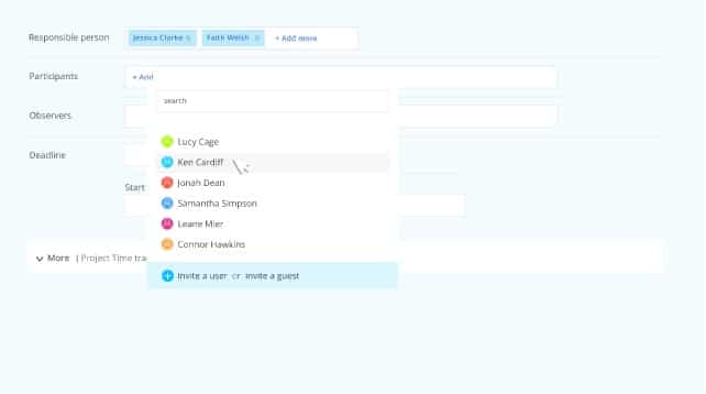 Bitrix24 dashboard showing the fields users fill out when creating and assigning tasks.