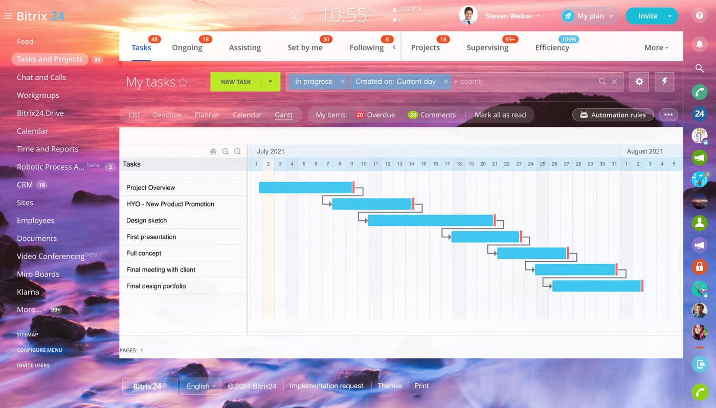 Screenshot of Bitrix24's timeline tracking tools.