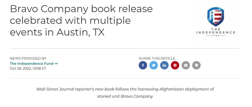 Book launch press release example with headline and a supporting sub-heading