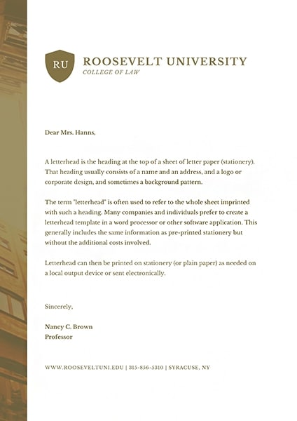 Canva example of University letterhead with photo sliver