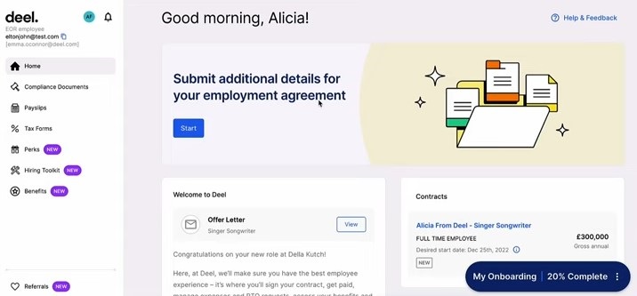 Deel's onboarding solution for new global employees.