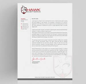 A two-column letterhead with the business information on the left and the letter content on the right.