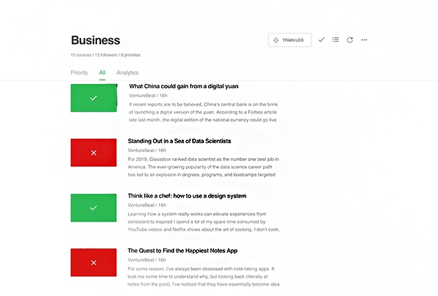 Example of prioritized article topics on Feedly that can be used in social media posts
