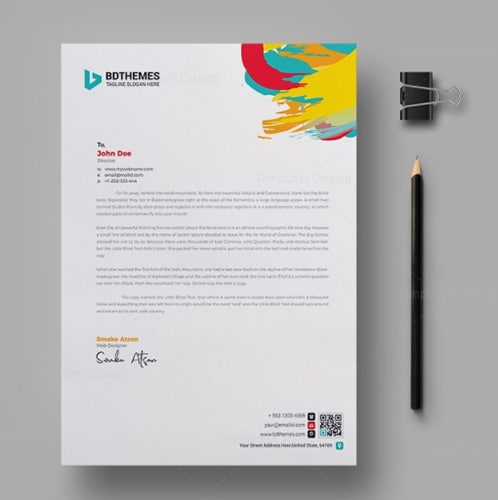 Example of retail business letterhead with splash of color