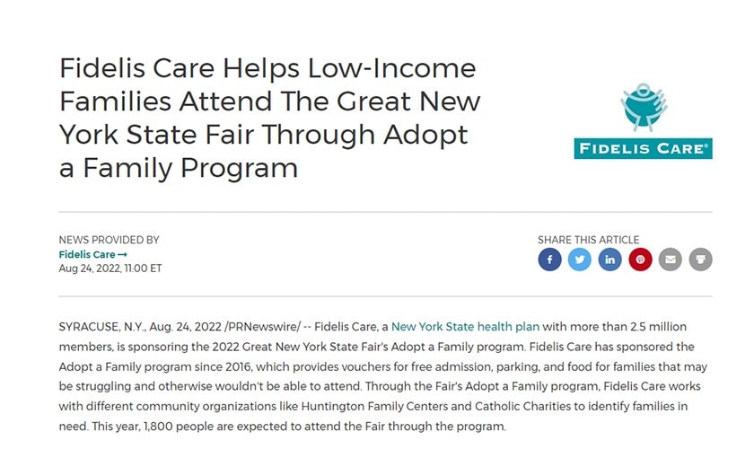 Fidelis Care example of charity press release