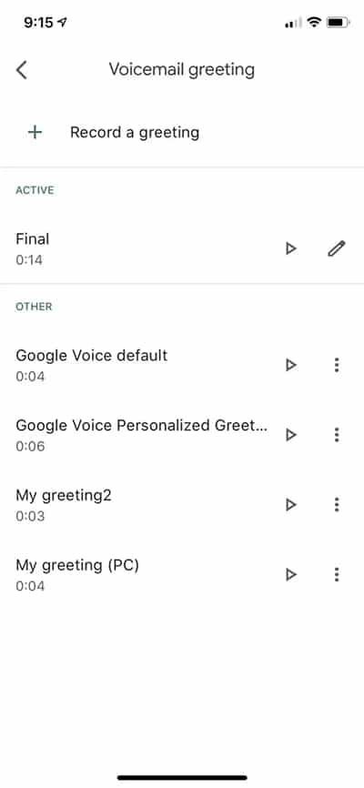 Google Voice customize voicemail greetings