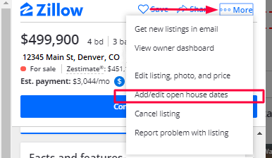 First step of how to advertise an open house on Zillow