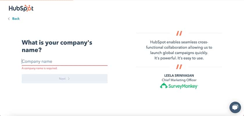 Hubspot fill out your company name