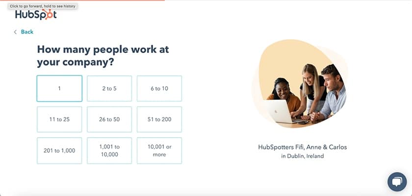 Hubspot input how many people work for your company