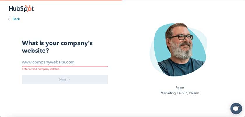 Hubspot input your company website URL