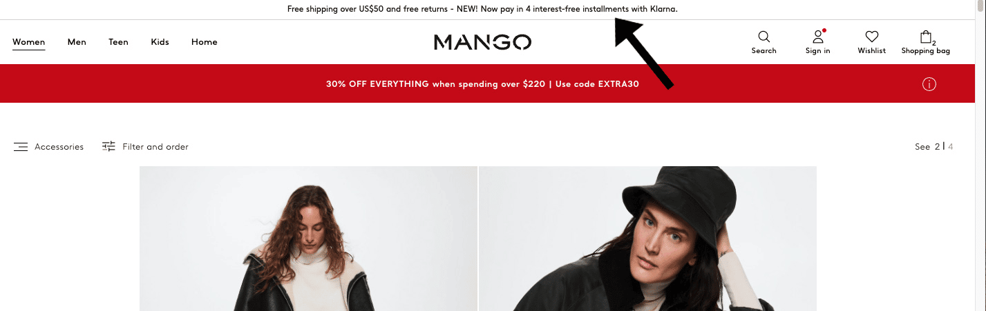 Mango homepage with banner advertising.
