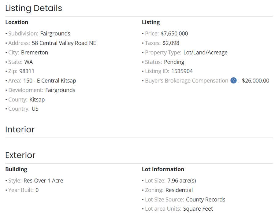 Property details of a sample Market Leader listing..