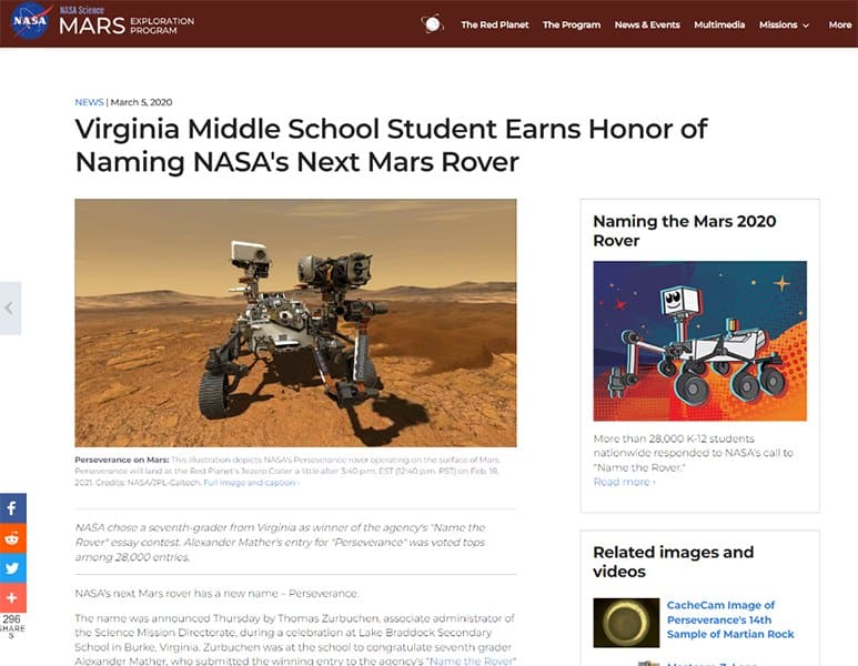 NASA example of award press release