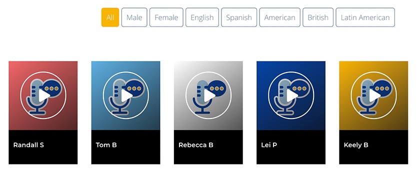 Nextiva selection of various accents and languages for voice recordings.