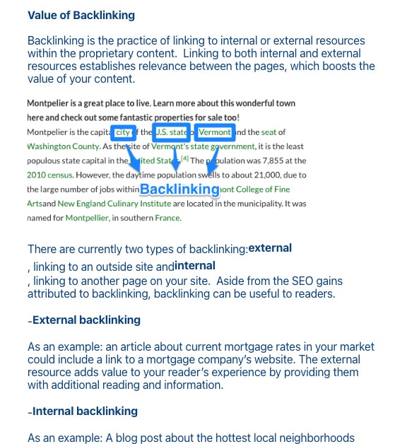 Example of SEO resource guide speaking about backlinking.